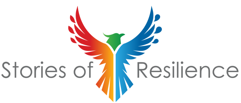 The "Stories of Resilience" logo, with a colourful phoenix in the middle.